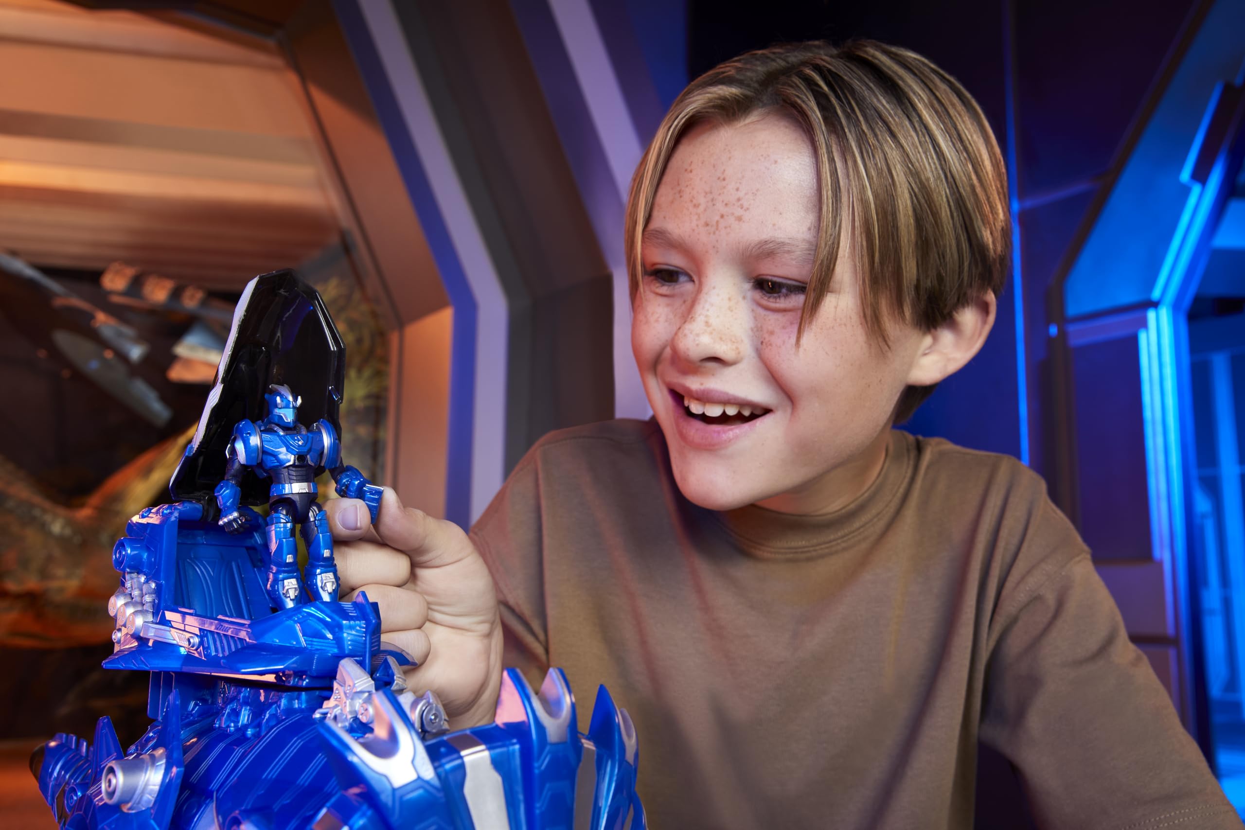 Armorsaurs Armor-Up Triceratops Dinosaur Cobalt Toy Figure with 7 Removable Armor Pieces, Tail-Triggered Chomp, Pilot Pod Compatible, 8.9" H x14.7 L, Kids, Boys, Girls, Ages 6+ - Image 13