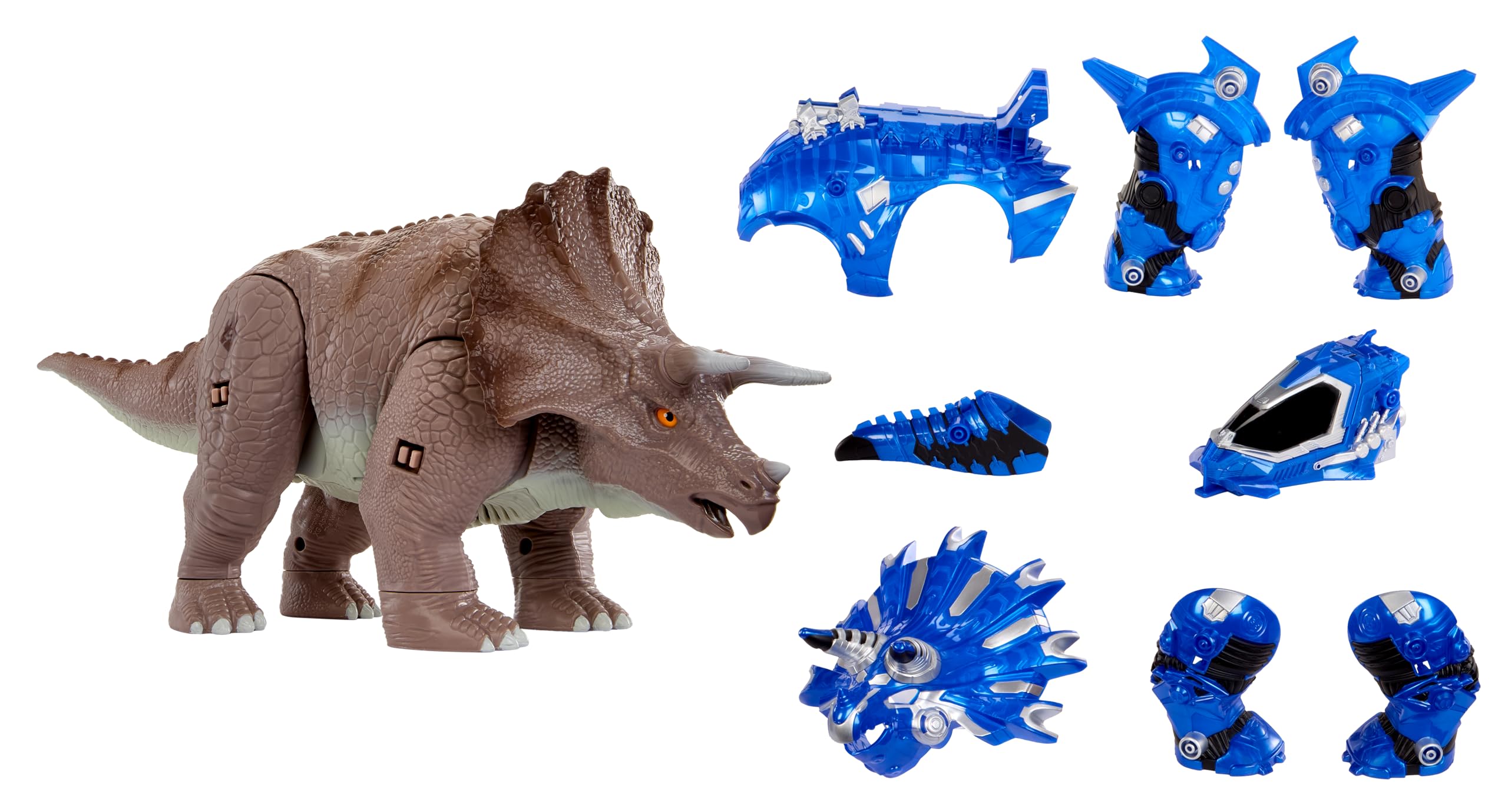 Armorsaurs Armor-Up Triceratops Dinosaur Cobalt Toy Figure with 7 Removable Armor Pieces, Tail-Triggered Chomp, Pilot Pod Compatible, 8.9" H x14.7 L, Kids, Boys, Girls, Ages 6+ - Image 4