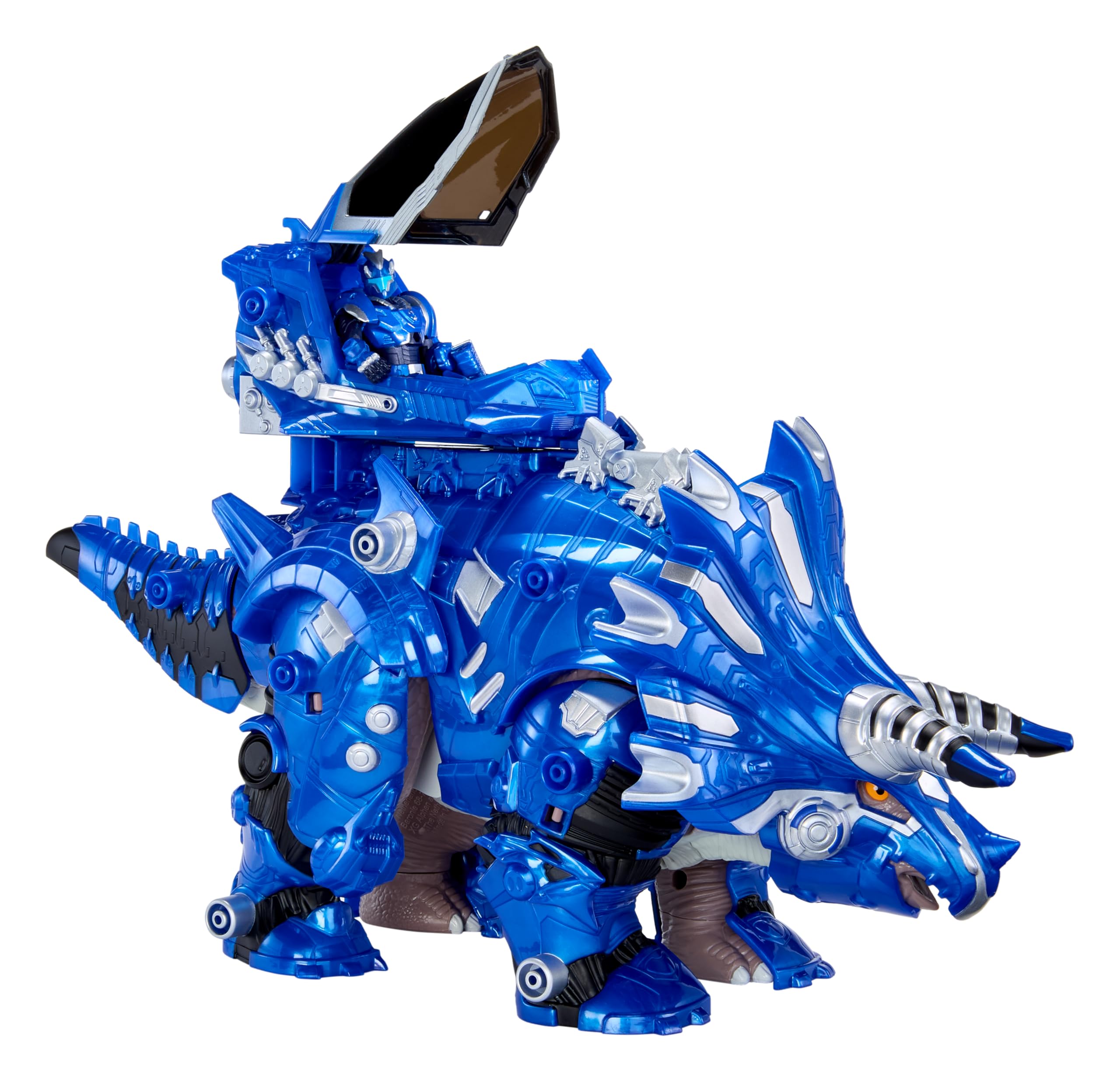 Armorsaurs Armor-Up Triceratops Dinosaur Cobalt Toy Figure with 7 Removable Armor Pieces, Tail-Triggered Chomp, Pilot Pod Compatible, 8.9" H x14.7 L, Kids, Boys, Girls, Ages 6+ - Image 6