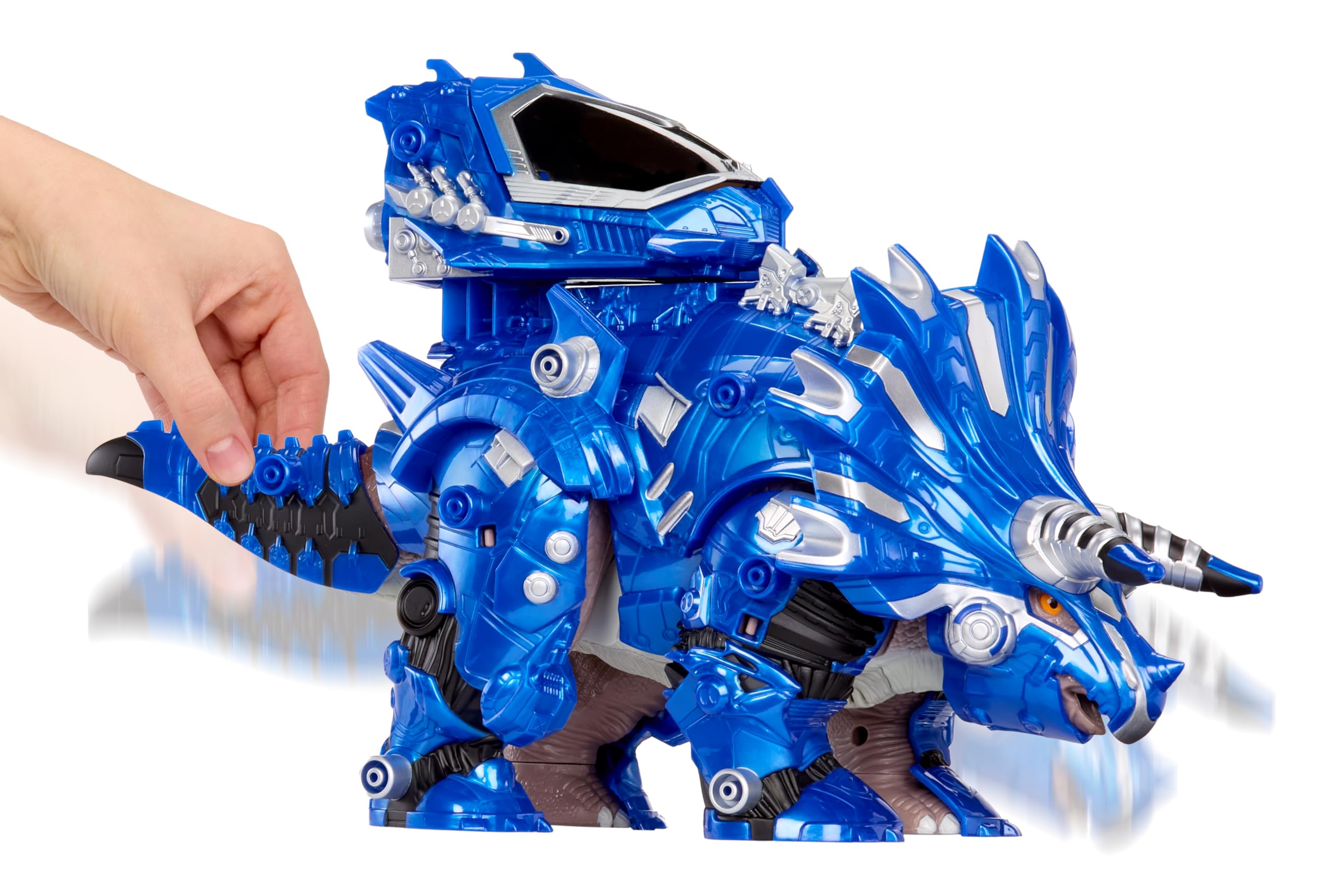 Armorsaurs Armor-Up Triceratops Dinosaur Cobalt Toy Figure with 7 Removable Armor Pieces, Tail-Triggered Chomp, Pilot Pod Compatible, 8.9" H x14.7 L, Kids, Boys, Girls, Ages 6+ - Image 8