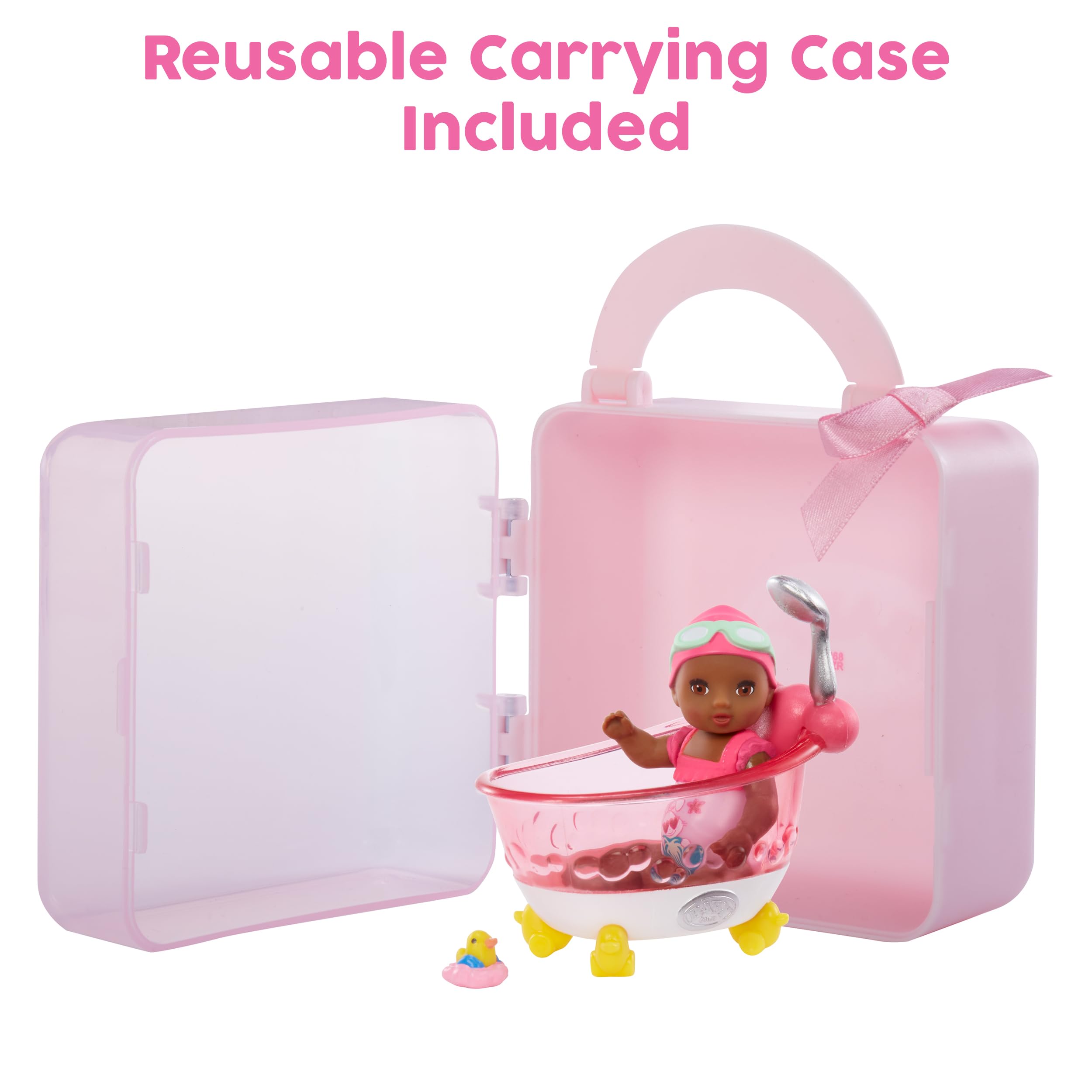 Baby Born MINIS Playset - Deep Skin Tone Doll with Brown Eyes, Bathtub & Rubber Duck Accessory, Includes Reusable Carrying Case for On-The-Go Playtime - Image 5