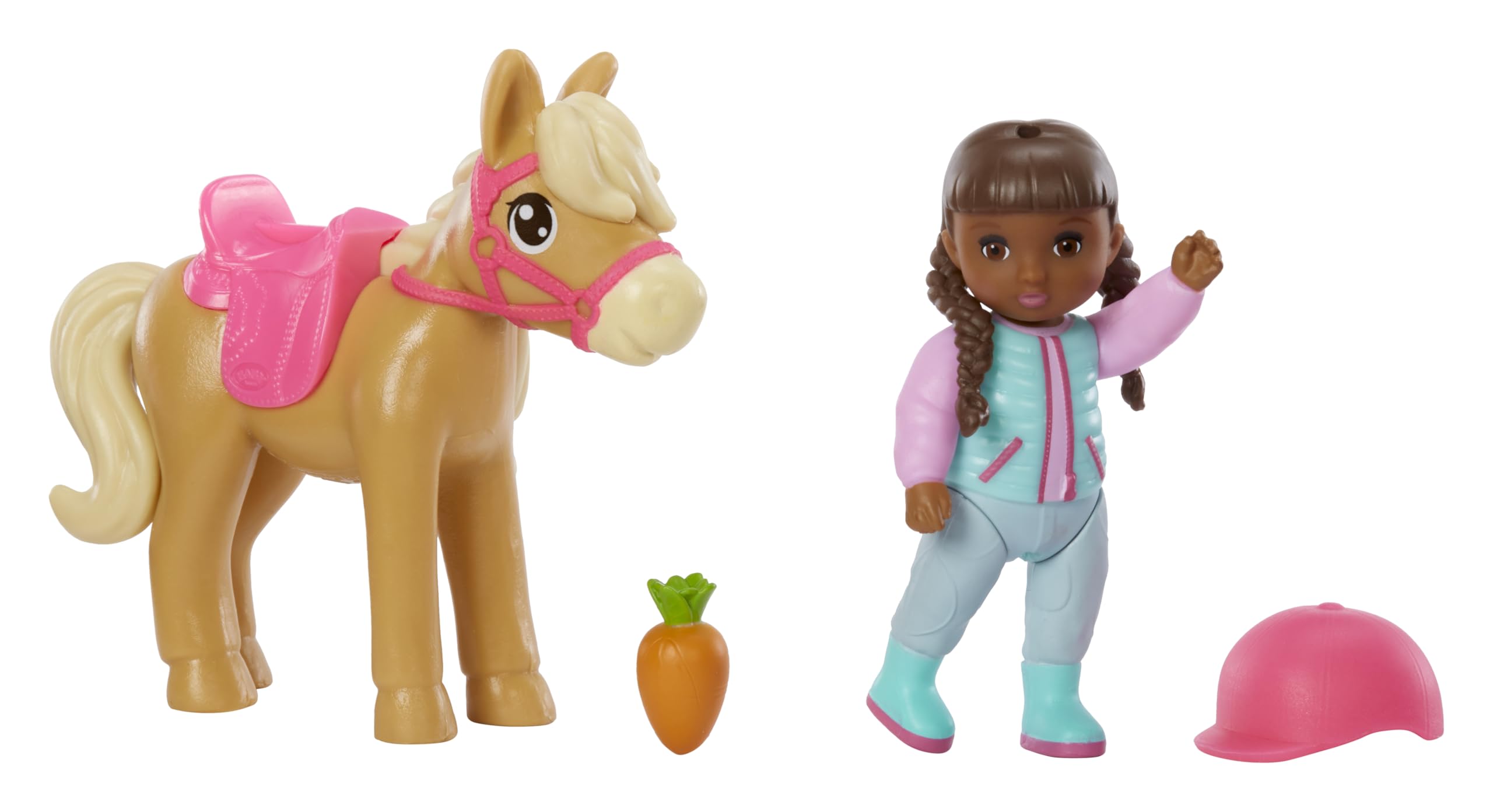 Baby Born MINIS Playset - Deep Skin Tone Doll with Brown Eyes, Horse with Helmet & Carrot Accessory, Includes Reusable Carrying Case for On-The-Go Playtime - Image 3
