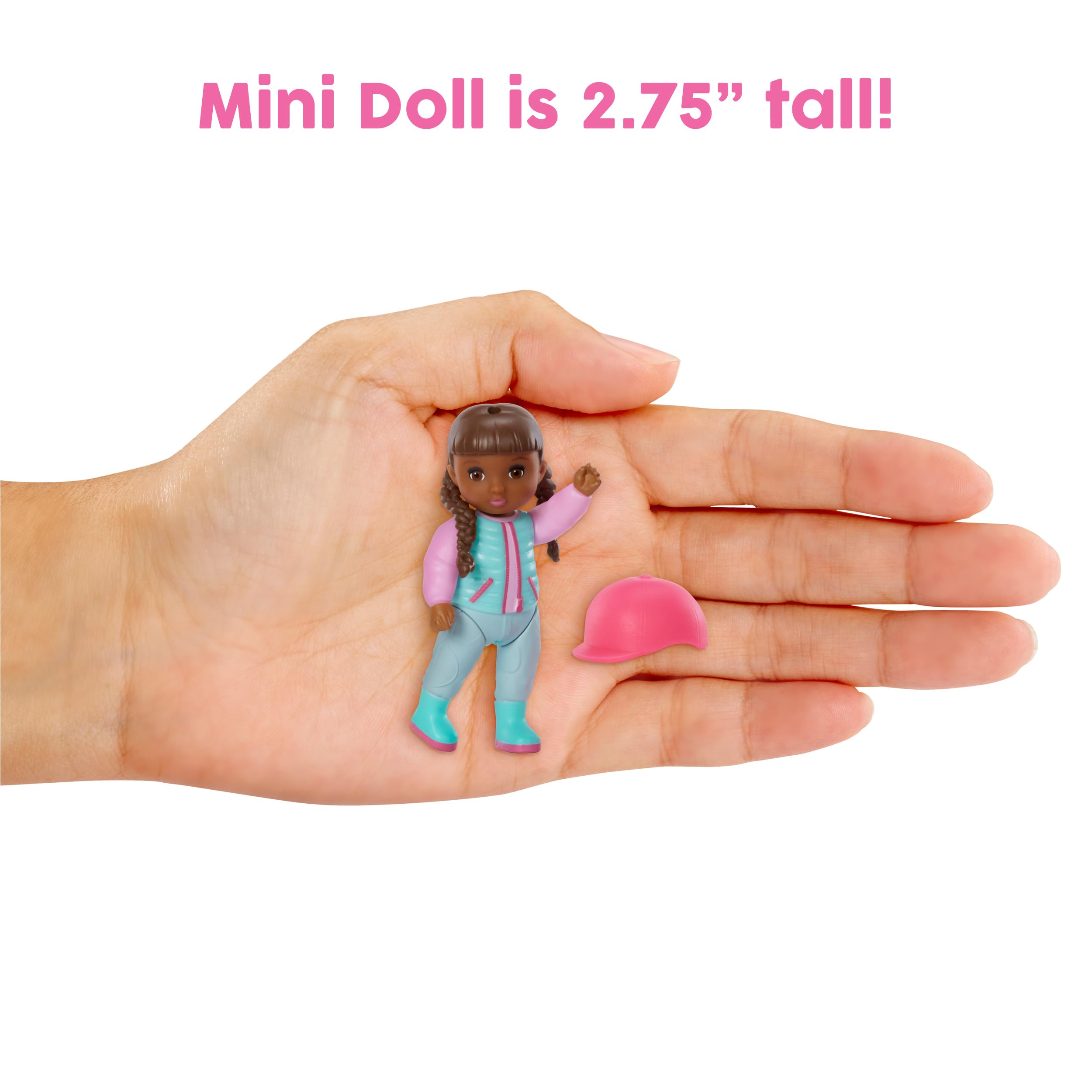 Baby Born MINIS Playset - Deep Skin Tone Doll with Brown Eyes, Horse with Helmet & Carrot Accessory, Includes Reusable Carrying Case for On-The-Go Playtime - Image 4