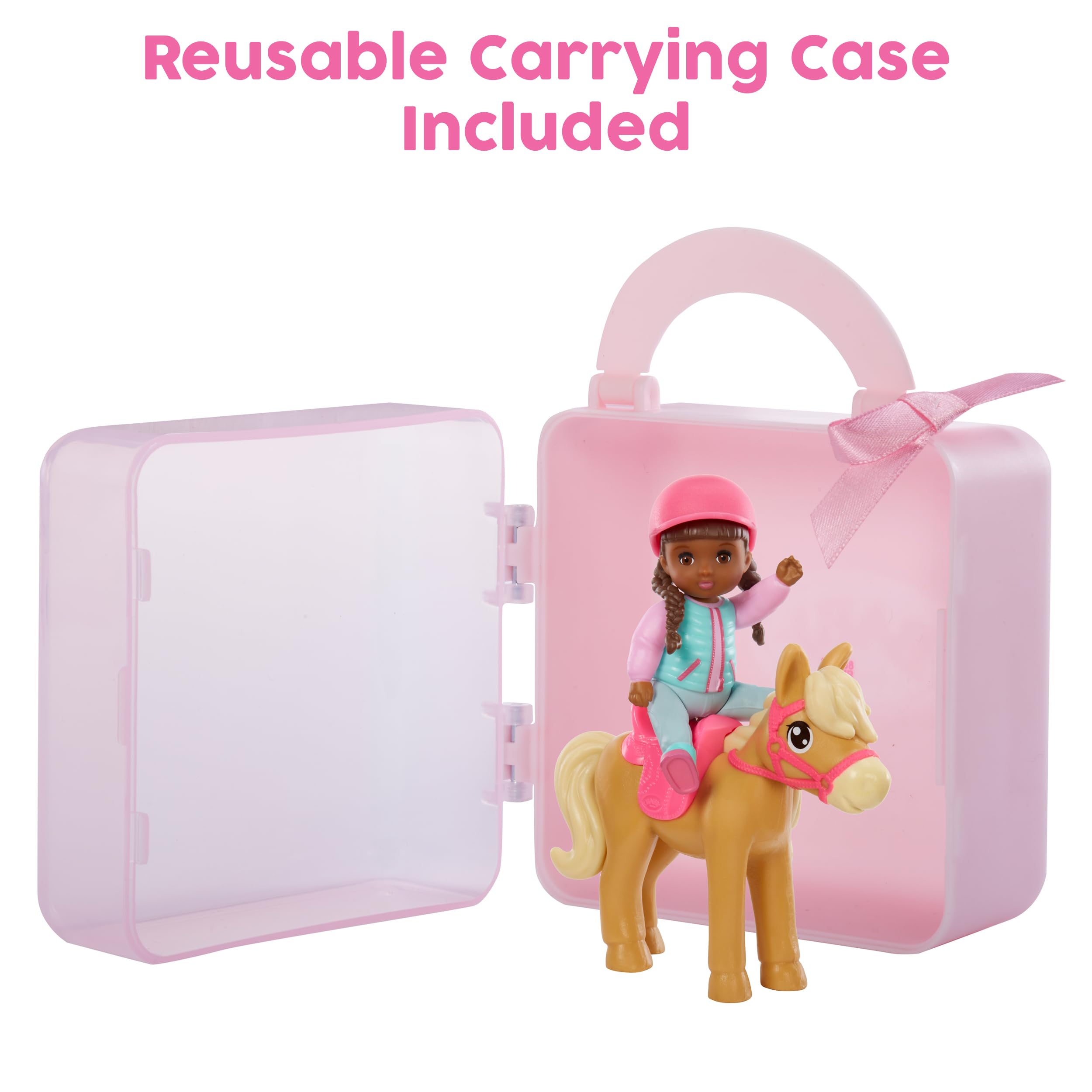 Baby Born MINIS Playset - Deep Skin Tone Doll with Brown Eyes, Horse with Helmet & Carrot Accessory, Includes Reusable Carrying Case for On-The-Go Playtime - Image 5