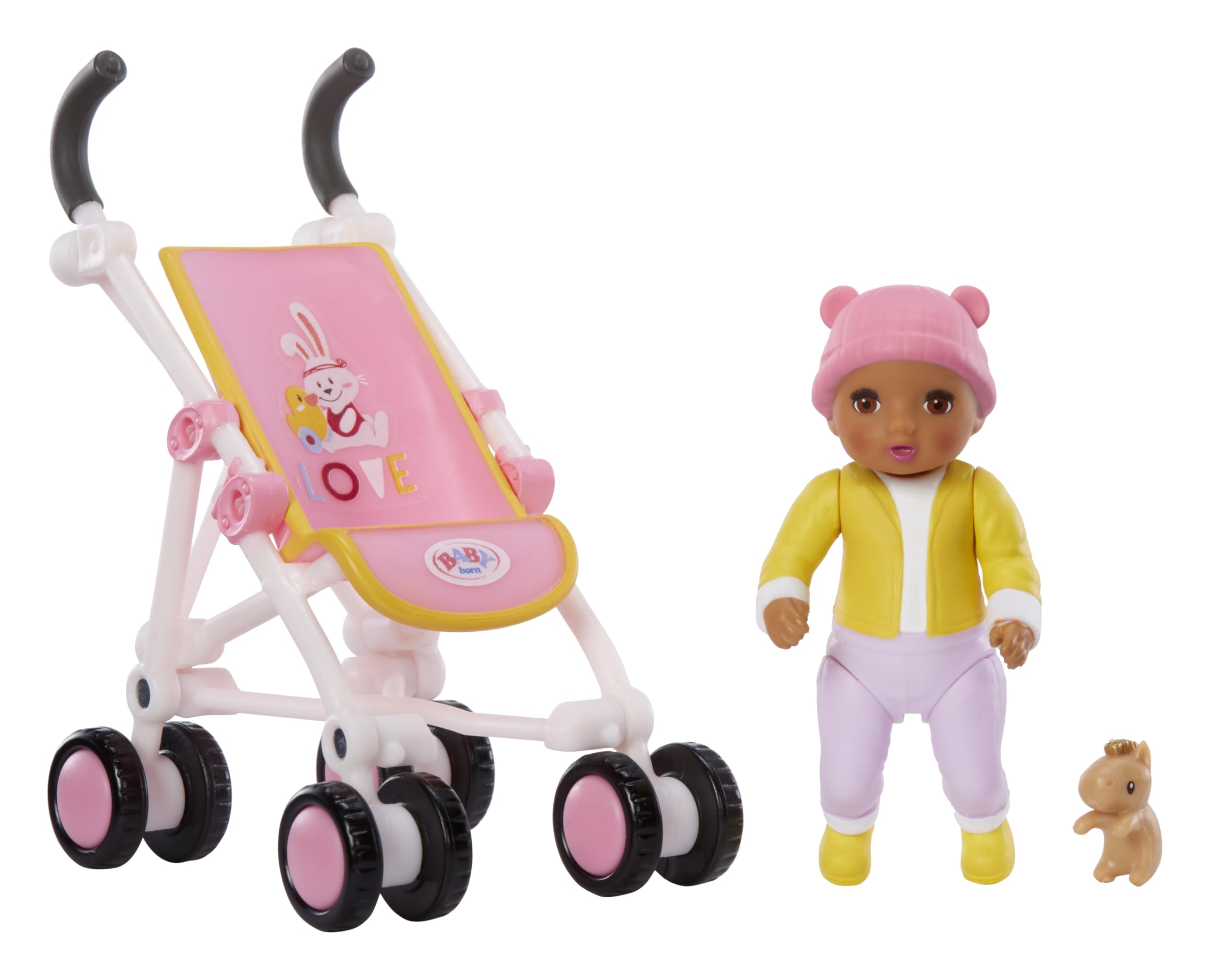 Baby Born MINIS Playset - Medium Tan Skin Tone Doll with Brown Eyes, Stroller & Animal Friend Accessory, Includes Reusable Carrying Case for On-The-Go Playtime - Image 3