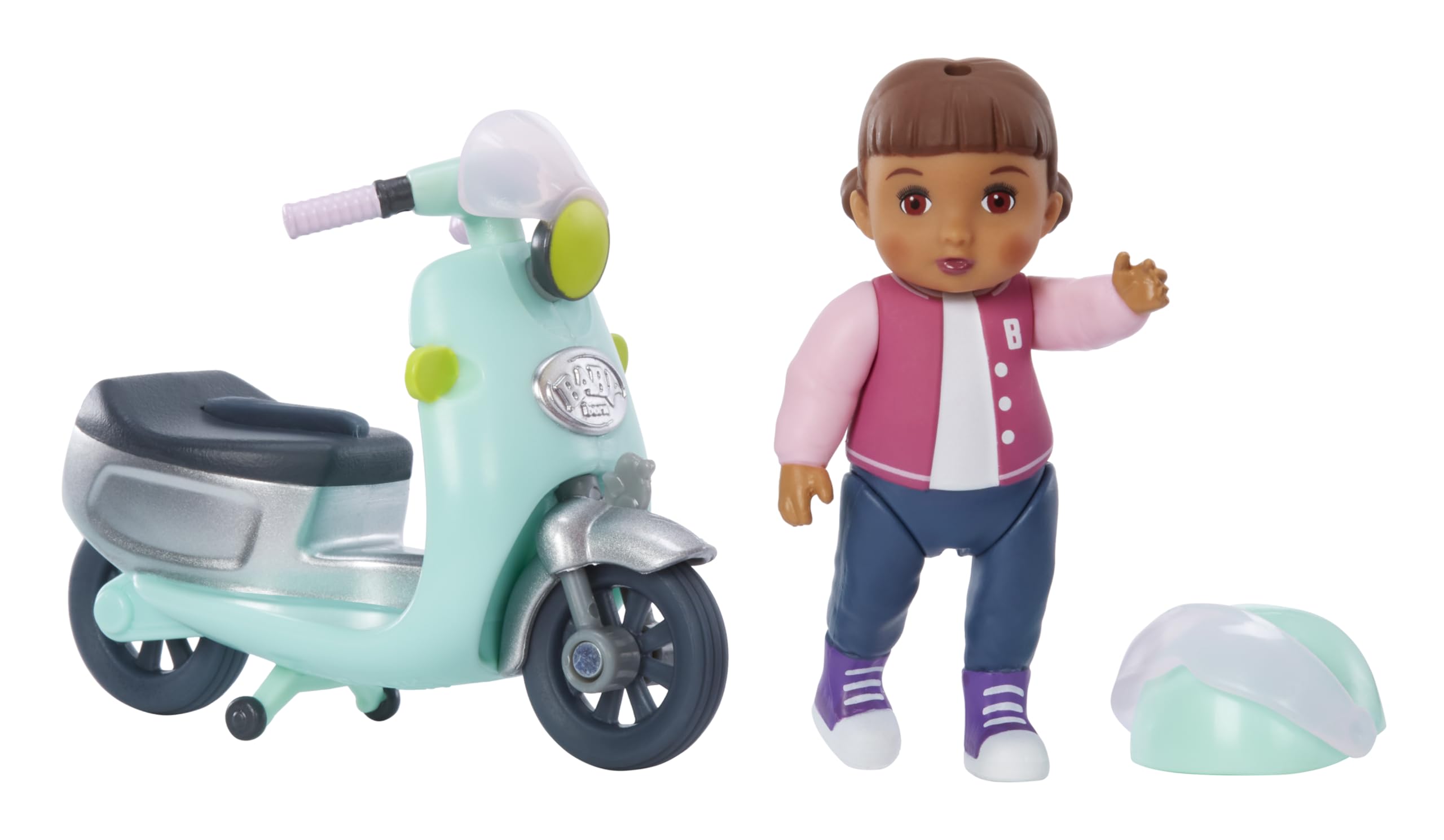 Baby Born MINIS Playset - Medium Tan Skin Tone Doll with Brown Eyes, Scooter & Helmet Accessory, Includes Reusable Carrying Case for On-The-Go Playtime - Image 3