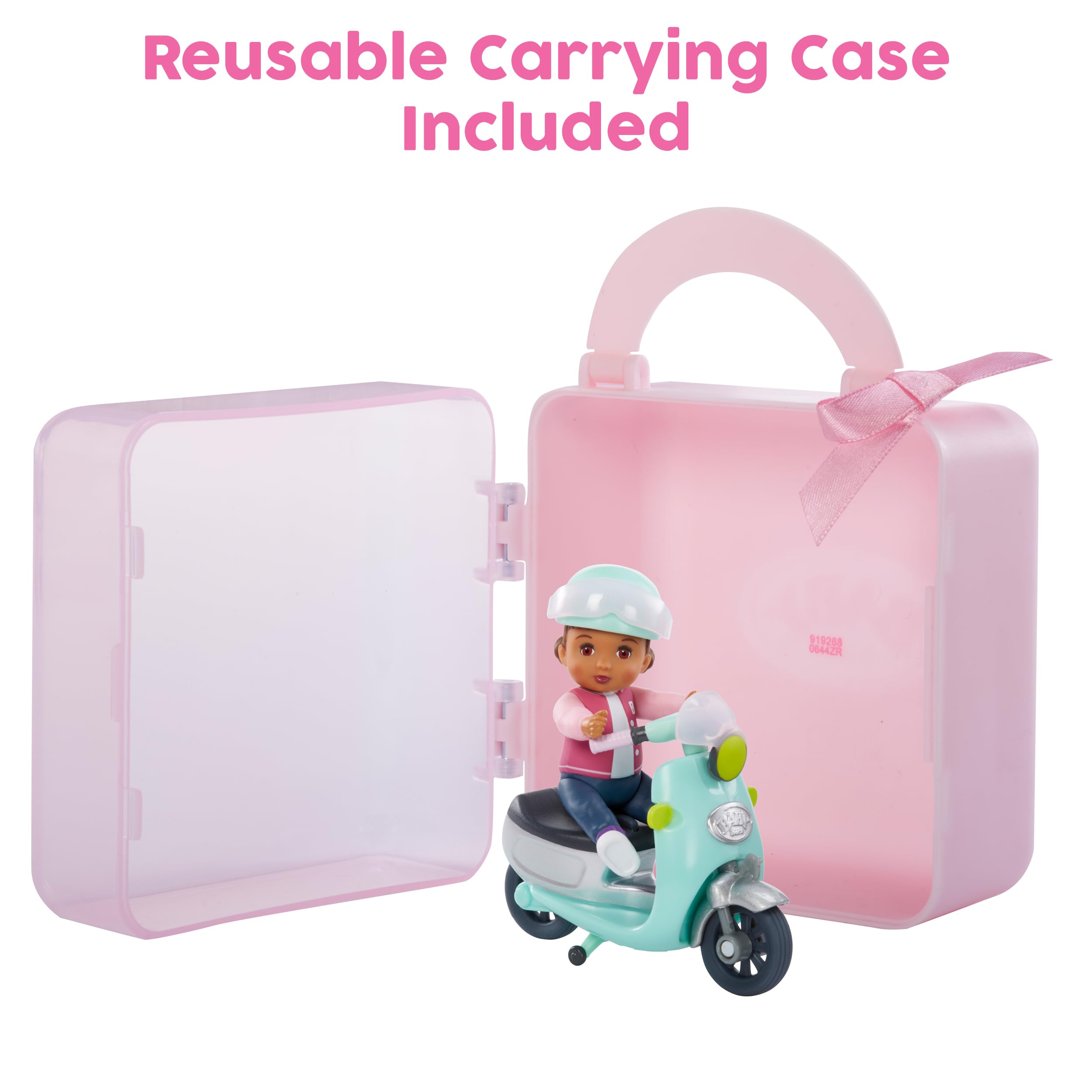 Baby Born MINIS Playset - Medium Tan Skin Tone Doll with Brown Eyes, Scooter & Helmet Accessory, Includes Reusable Carrying Case for On-The-Go Playtime - Image 5