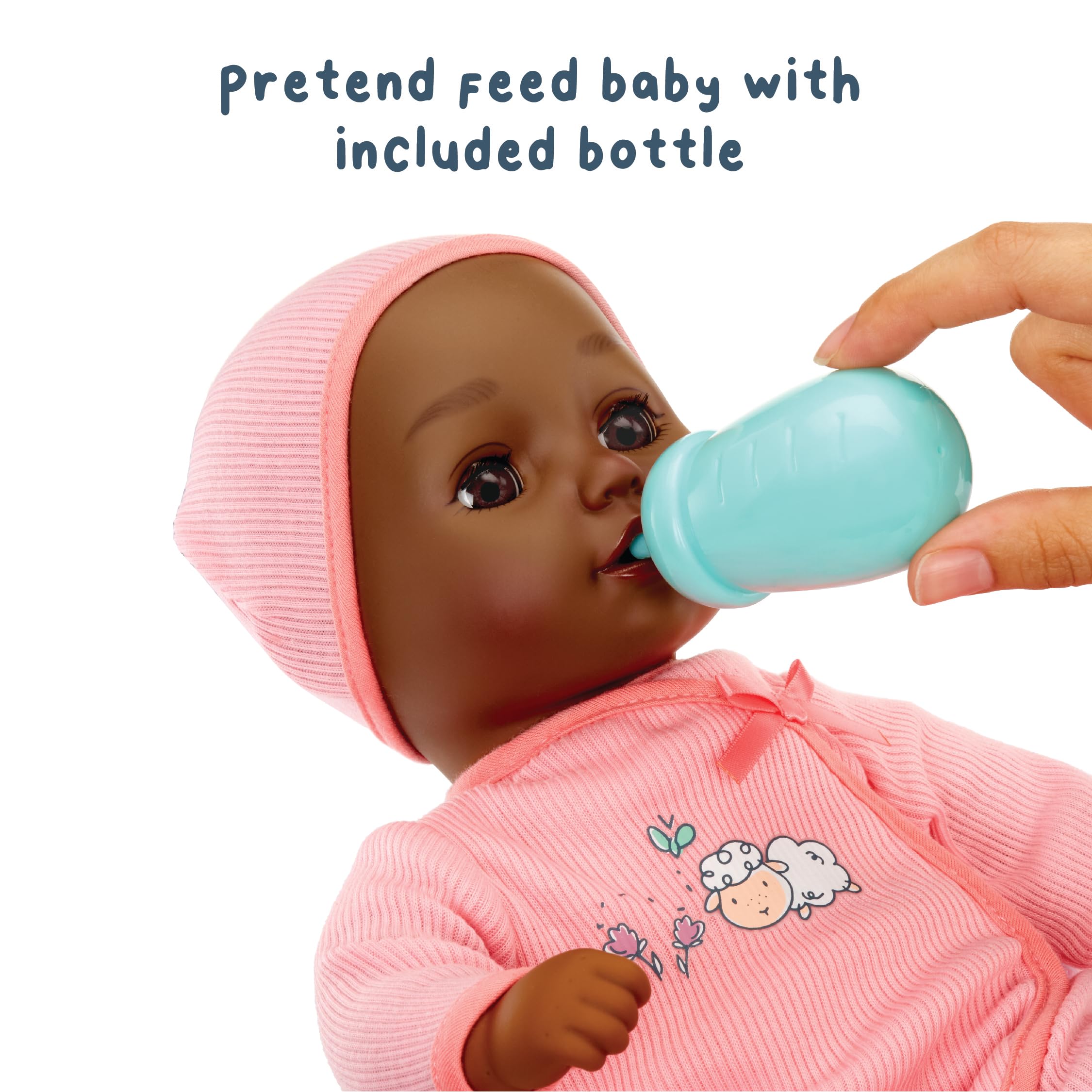 Baby Born My First Baby Harper - Dark Brown Eyes: Realistic Soft-Bodied Doll for Kids Ages 1 & Up, Eyes Open & Close, Doll with Bottle, 14 inch - Image 4