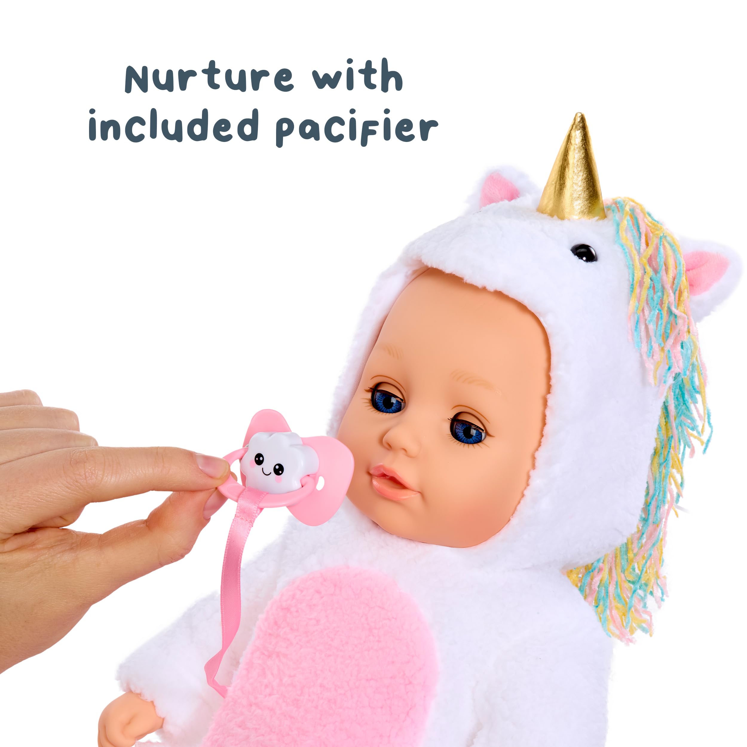 Baby Born My Unicorn Baby Doll Annabell - Plush Unicorn Onesie, Blue Eyes: Realistic Features for Kids Ages 3 & Up, Soothes & Comforts, Eyes Open & Close - Image 4