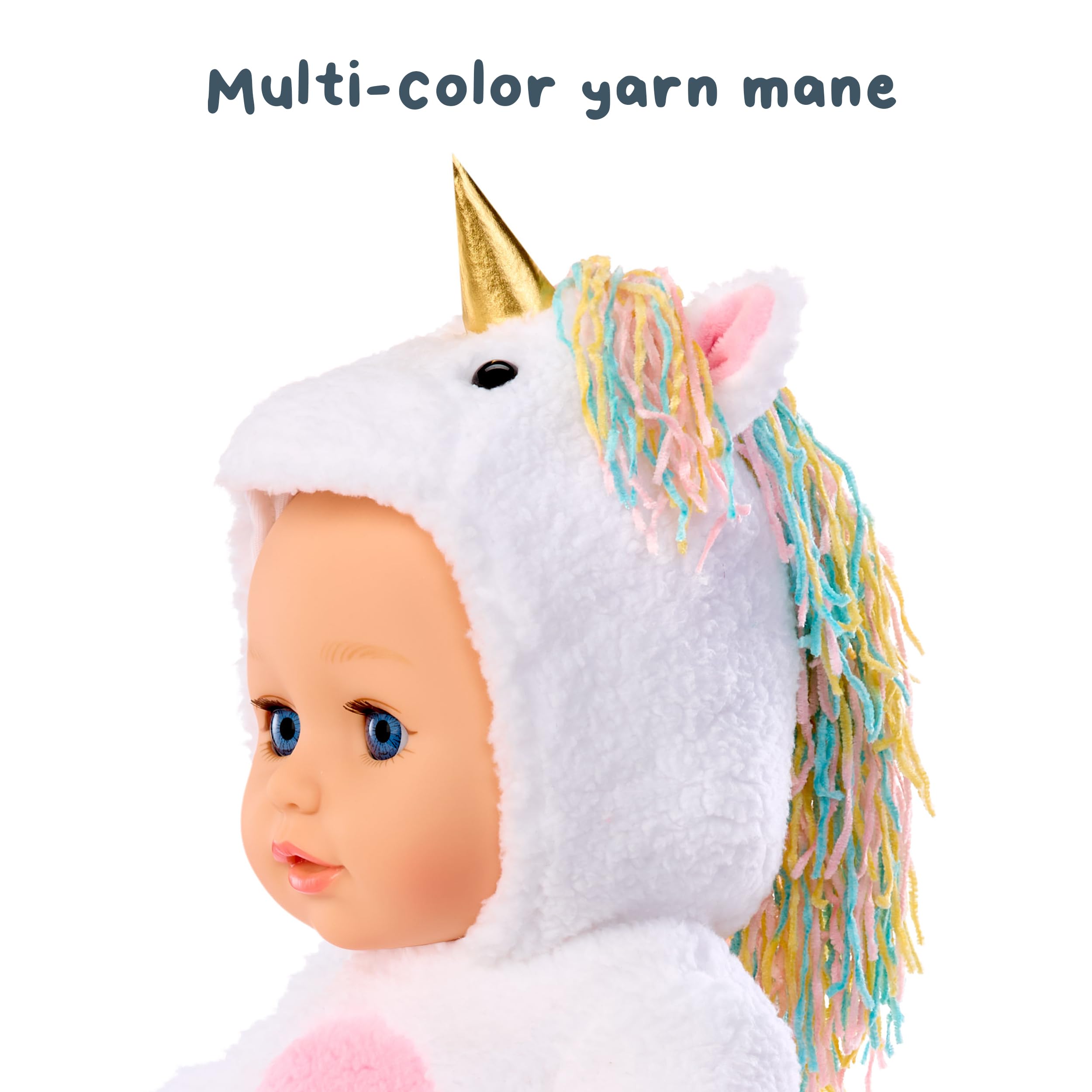 Baby Born My Unicorn Baby Doll Annabell - Plush Unicorn Onesie, Blue Eyes: Realistic Features for Kids Ages 3 & Up, Soothes & Comforts, Eyes Open & Close - Image 5