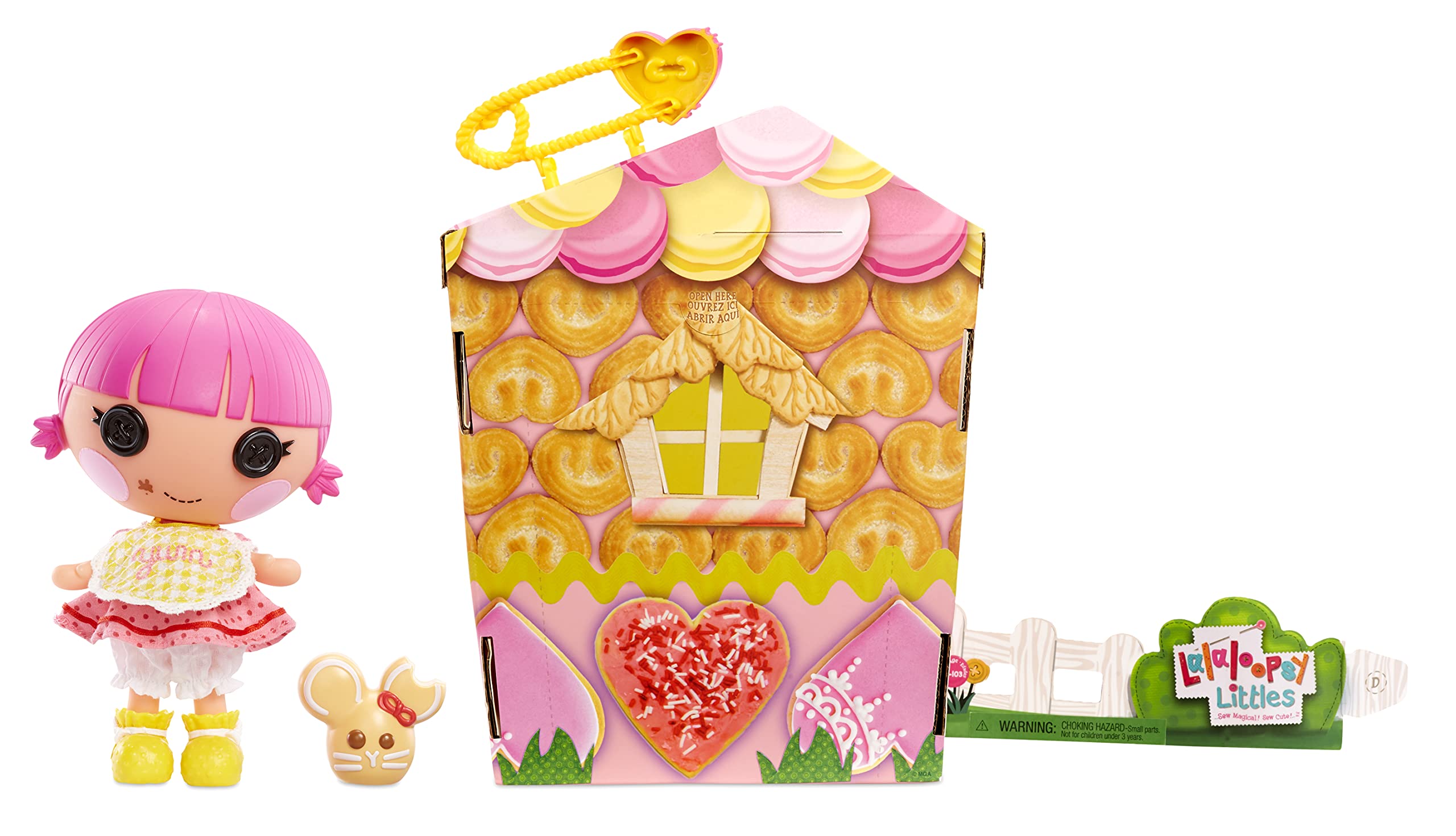 Lalaloopsy Littles Doll: Sprinkle Spice Cookie & Pet Mouse, 7" Baker Figure, Pink/Yellow Outfit, Accessories, Reusable House Playset - Ages 3+ - Image 3