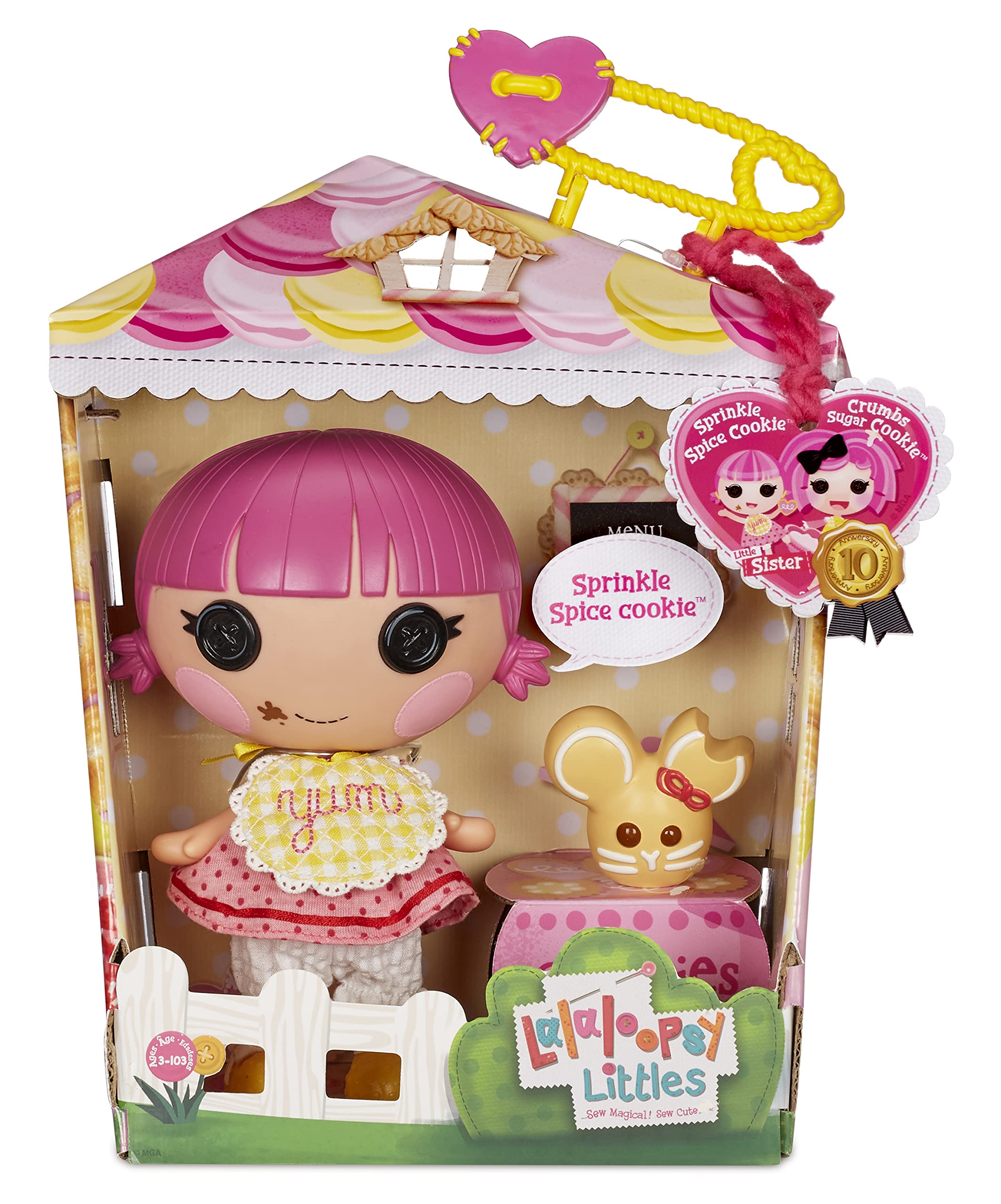 Lalaloopsy Littles Doll: Sprinkle Spice Cookie & Pet Mouse, 7" Baker Figure, Pink/Yellow Outfit, Accessories, Reusable House Playset - Ages 3+ - Image 5