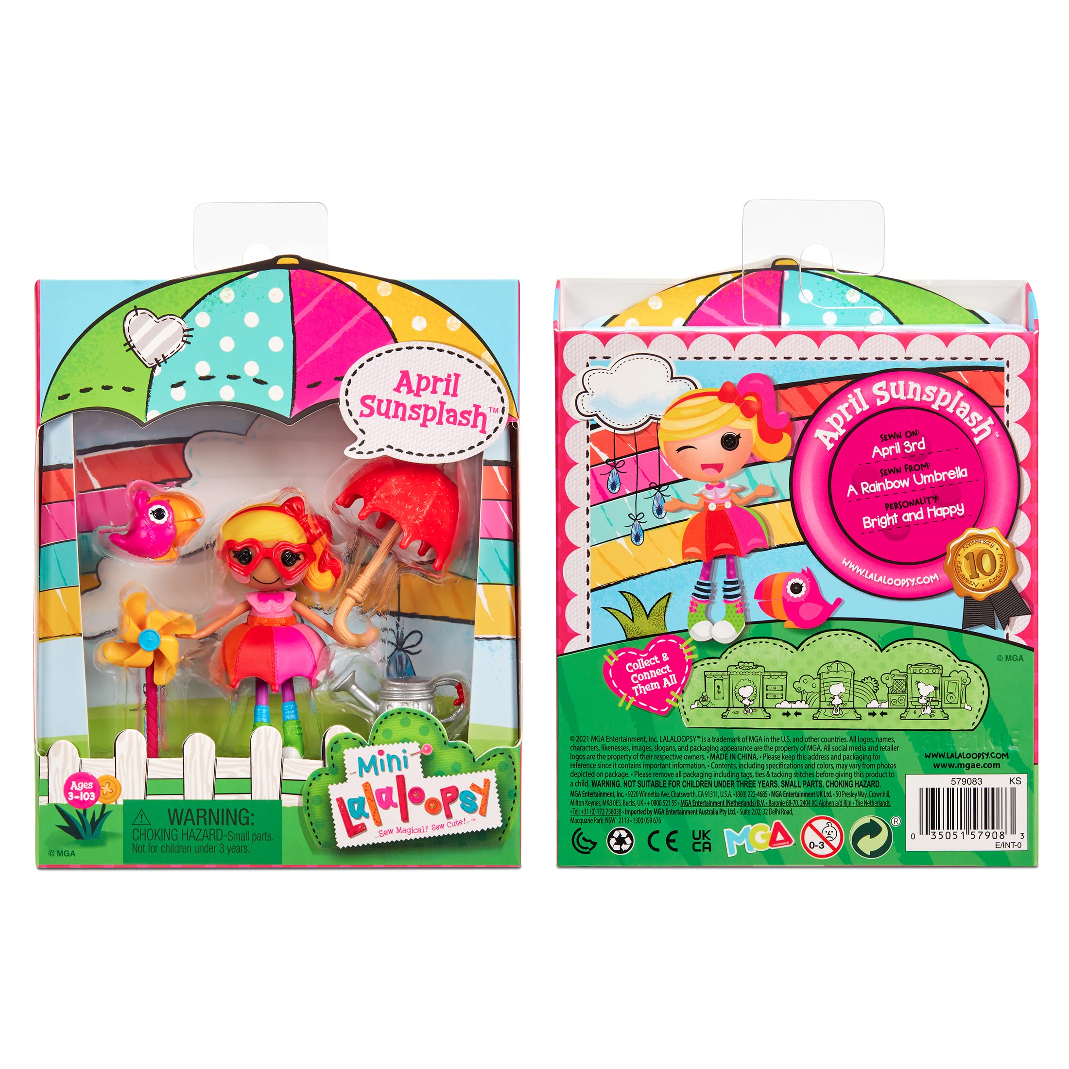 Lalaloopsy Mini Doll - April Sunsplash with Mini Pet Toucan, 3" Colorful Doll with Umbrella, Watering can & More Accessories in Reusable Package playset, for Ages 3-103,Multicolor,579083 - Image 5