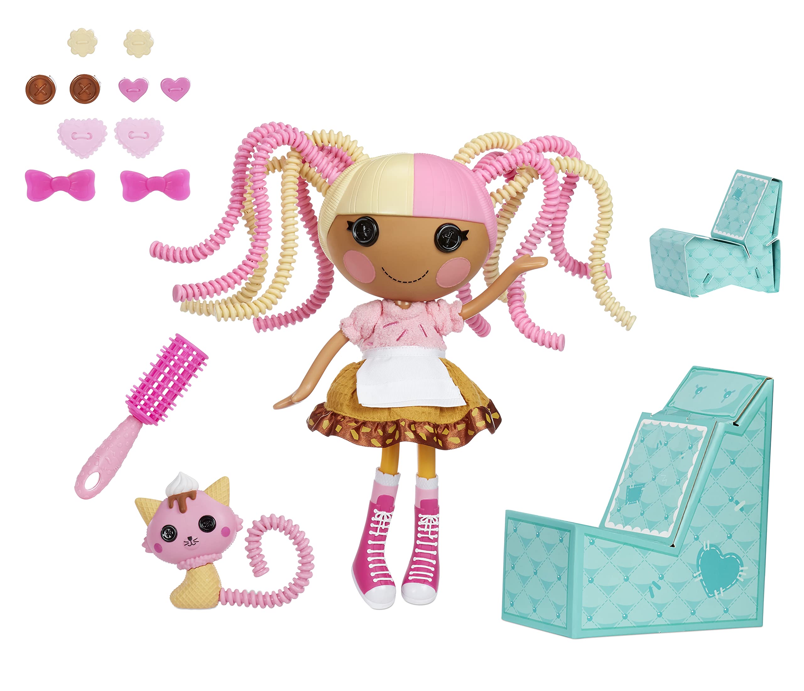 Lalaloopsy Silly Hair Scoops Waffle Cone Doll & Pet Cat, 13" Ice Cream Multicolor Hair Styling Doll & 11 Accessories, Salon Playset - Kids Gifts, Toys for Girls Ages 3-103 - Image 4