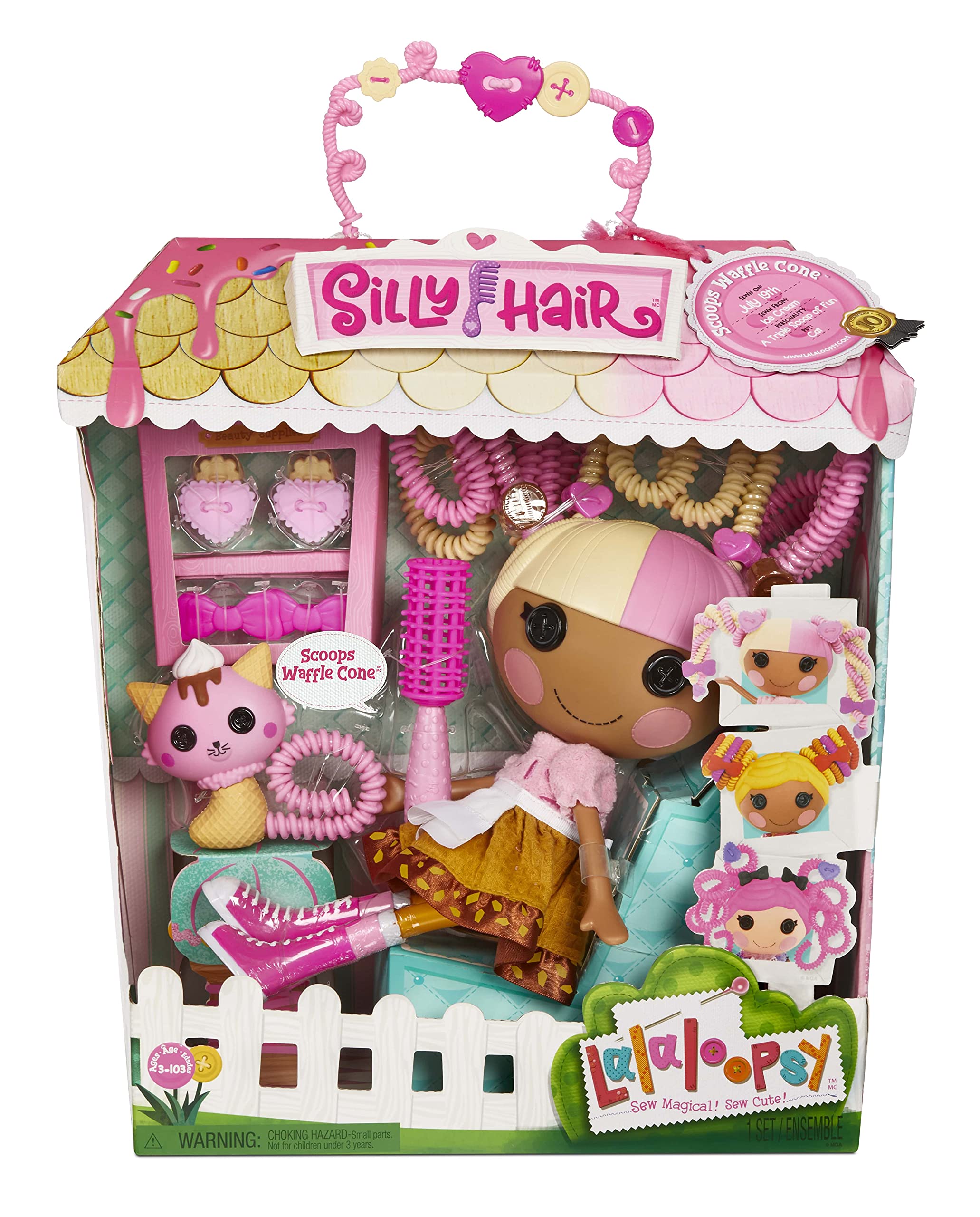 Lalaloopsy Silly Hair Scoops Waffle Cone Doll & Pet Cat, 13" Ice Cream Multicolor Hair Styling Doll & 11 Accessories, Salon Playset - Kids Gifts, Toys for Girls Ages 3-103 - Image 5