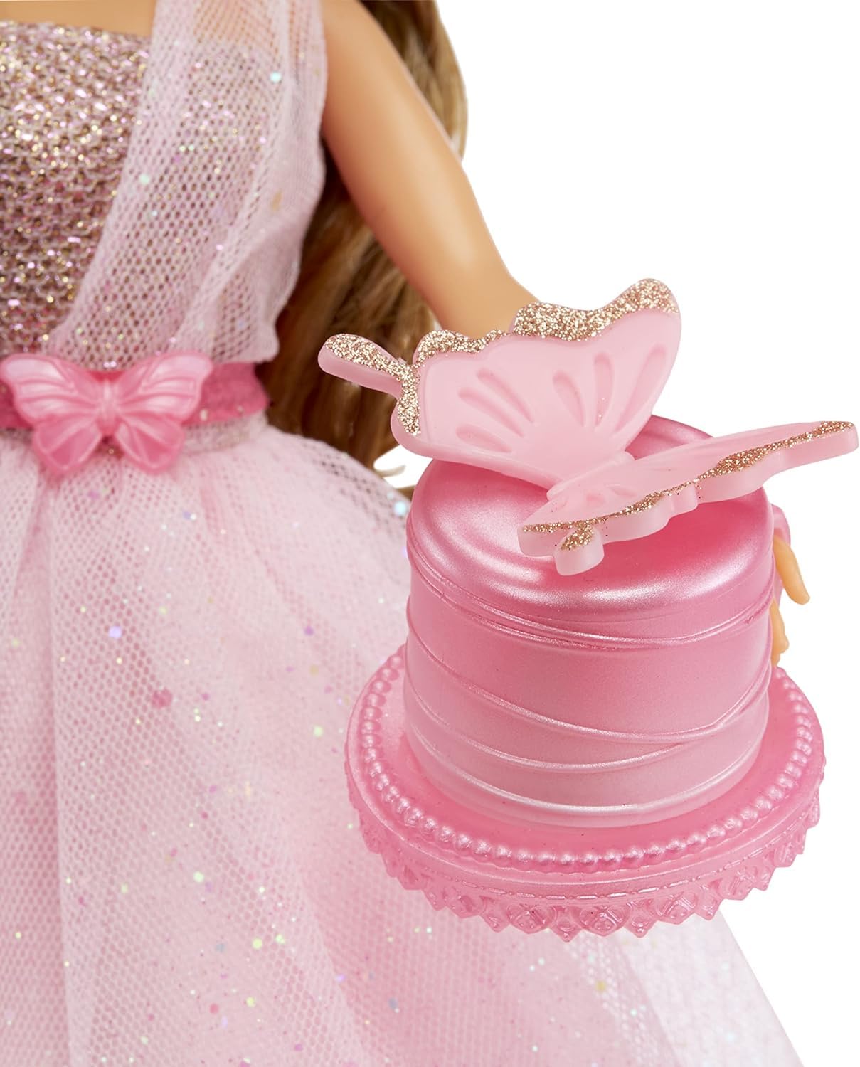 MGA Entertainment Dream Ella Let's Celebrate Doll DreamElla, Pink & Gold Glitter Butterfly Confetti Unboxing 11.5" Brunette Party Fashion Doll + 5 Accessories for Birthday, Graduation, Special Day - Image 6