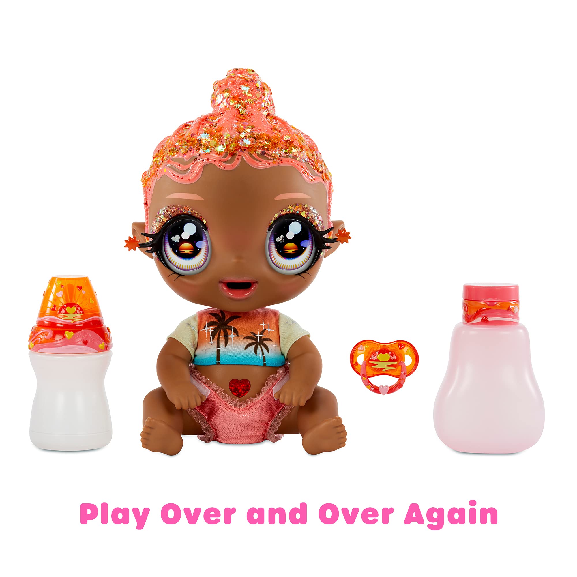 MGA's Glitter Baby Doll with Color Changes, Pink Hair, Sunset Outfit, Bottle - Gift for Kids Ages 3-5+ - Image 3