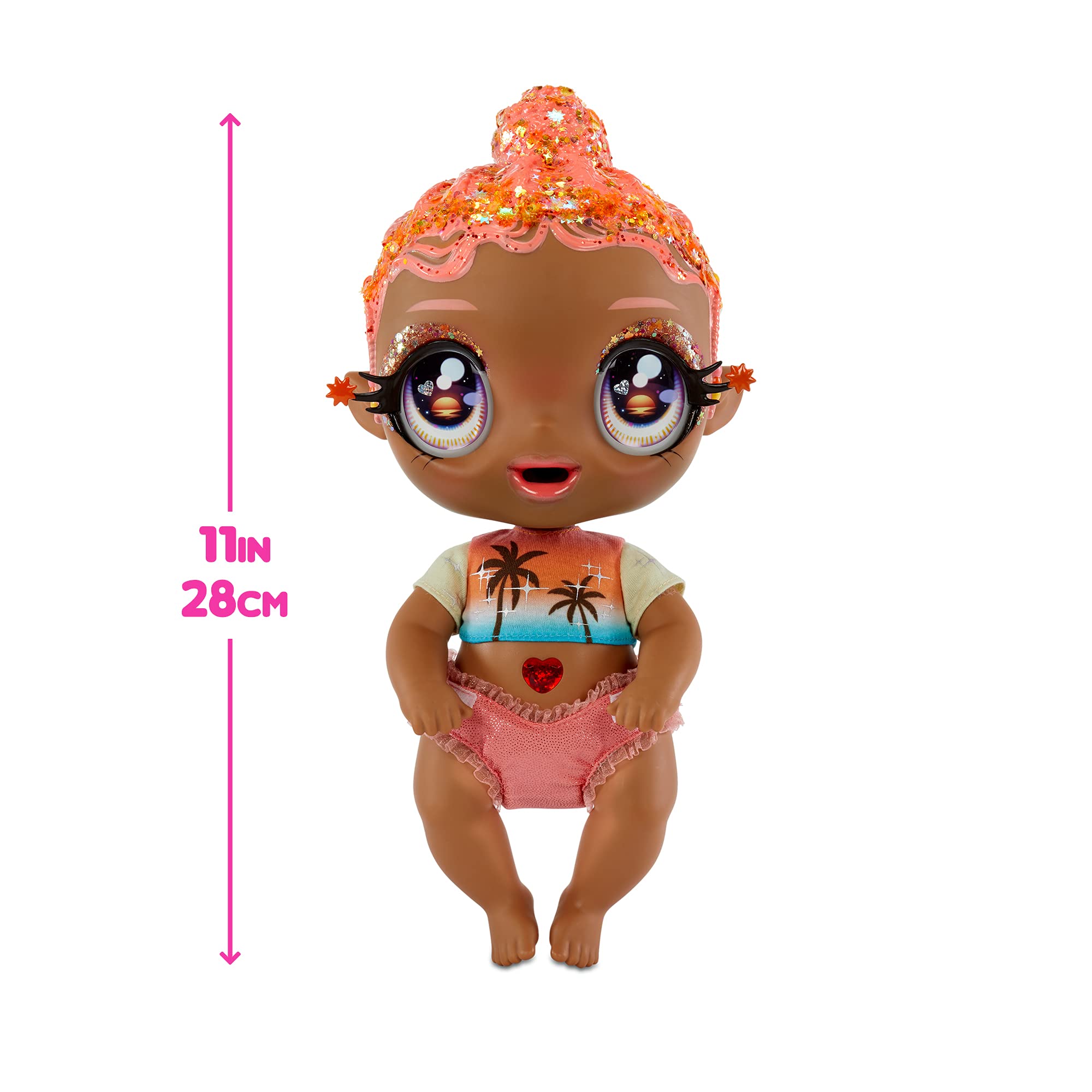 MGA's Glitter Baby Doll with Color Changes, Pink Hair, Sunset Outfit, Bottle - Gift for Kids Ages 3-5+ - Image 4