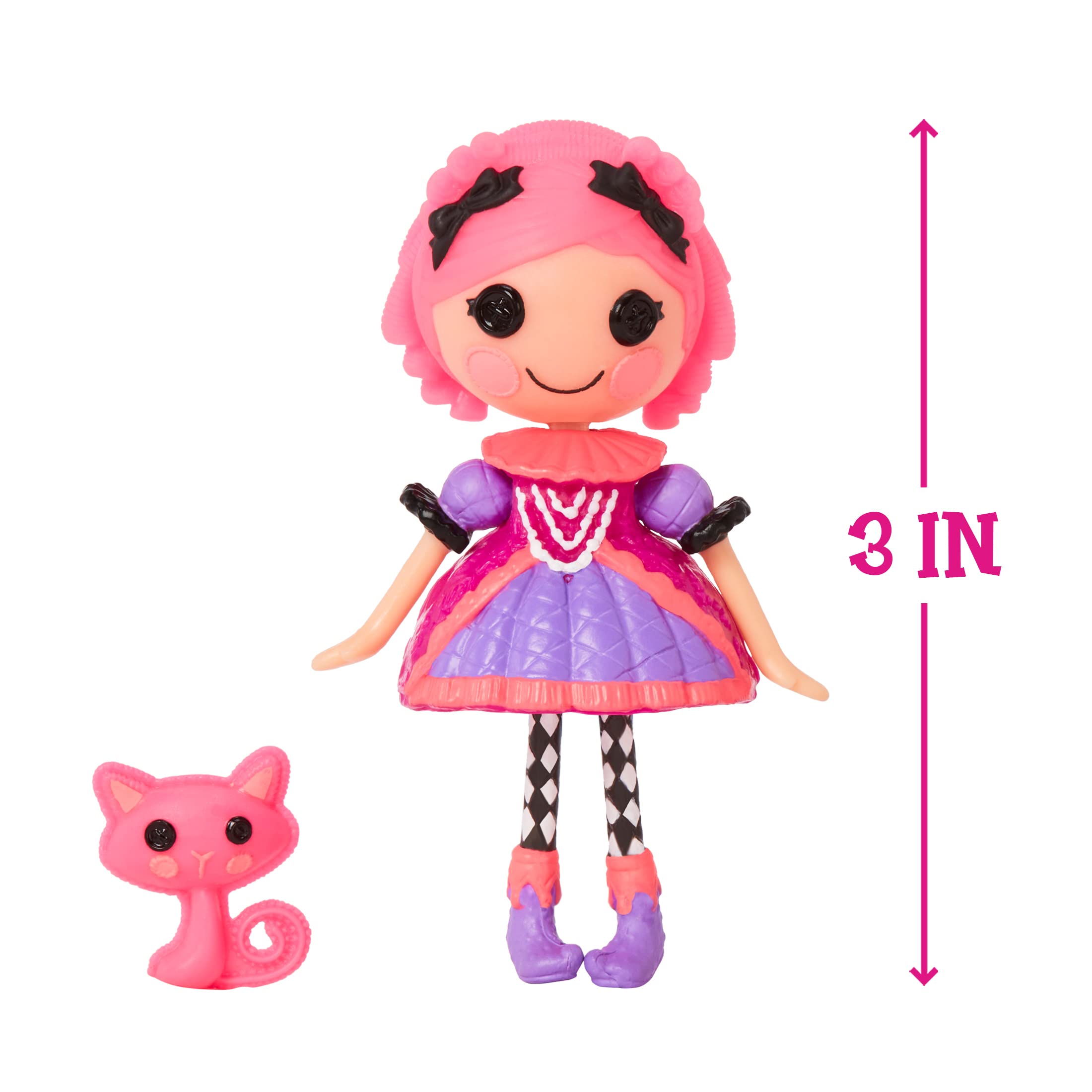 Mini Lalaloopsy Doll - Confetti Carnivale with Mini Pet Cat, 3" Masquerade Ball Party Theme Doll with Pink Hair & Accessories in Reusable Package playset, for Ages 3-103 - Image 3