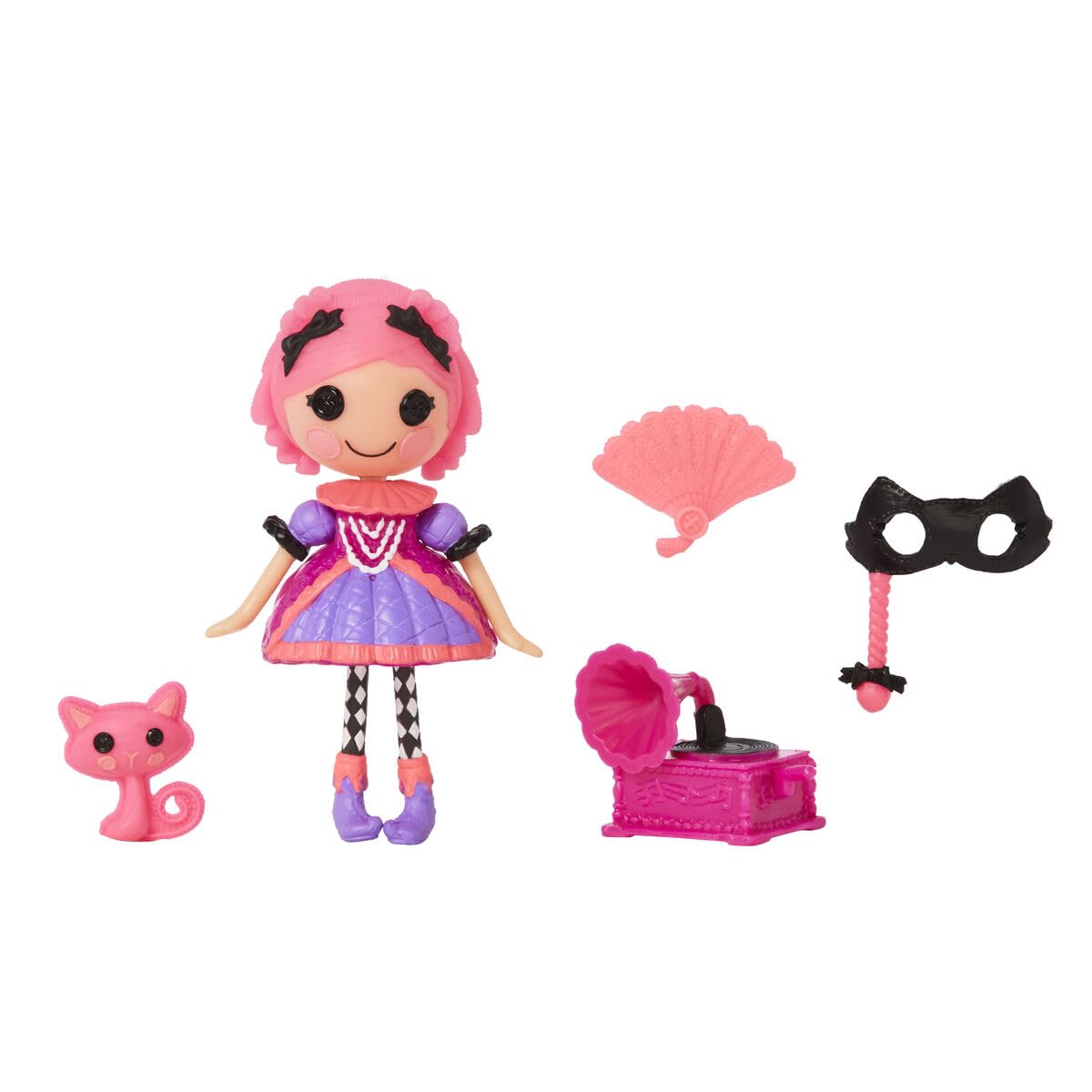 Mini Lalaloopsy Doll - Confetti Carnivale with Mini Pet Cat, 3" Masquerade Ball Party Theme Doll with Pink Hair & Accessories in Reusable Package playset, for Ages 3-103 - Image 4