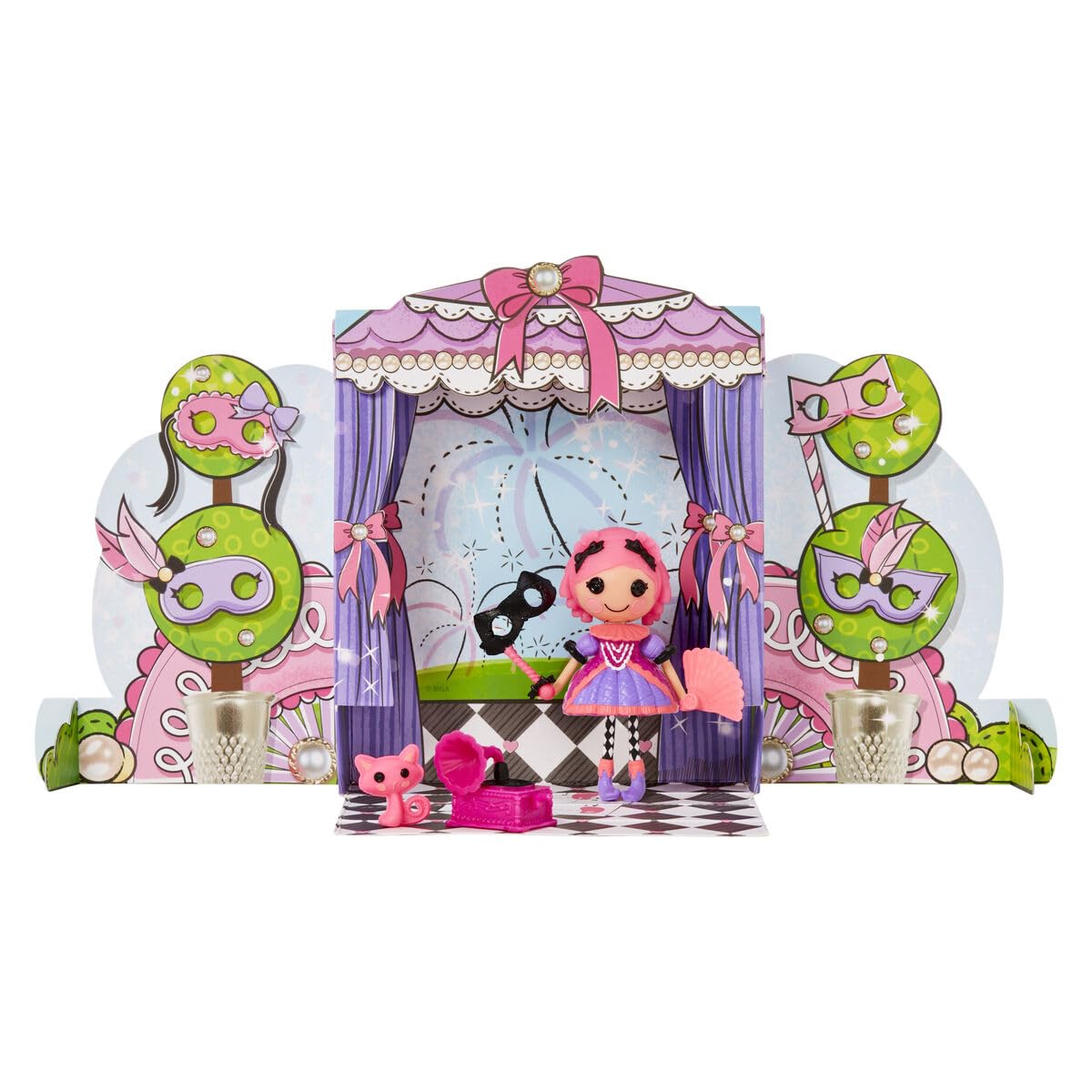 Mini Lalaloopsy Doll - Confetti Carnivale with Mini Pet Cat, 3" Masquerade Ball Party Theme Doll with Pink Hair & Accessories in Reusable Package playset, for Ages 3-103 - Image 5