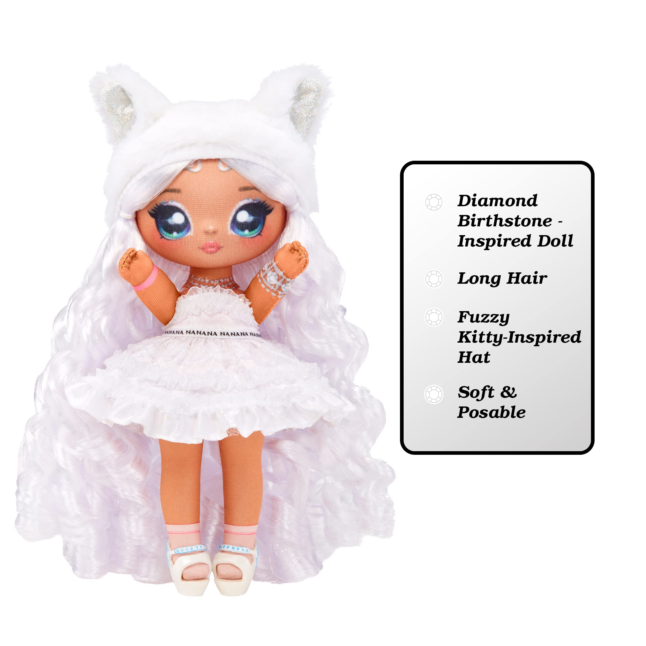 Na Na Na Surprise Sweetest Gems April Sparkles 7.5" Fashion Doll Diamond Birthstone Inspired with White Hair, Ruffle Satin Dress & Brush, Poseable, Great Toy Gift Girls Boys Ages 5 6 7 8+ Years - Image 4