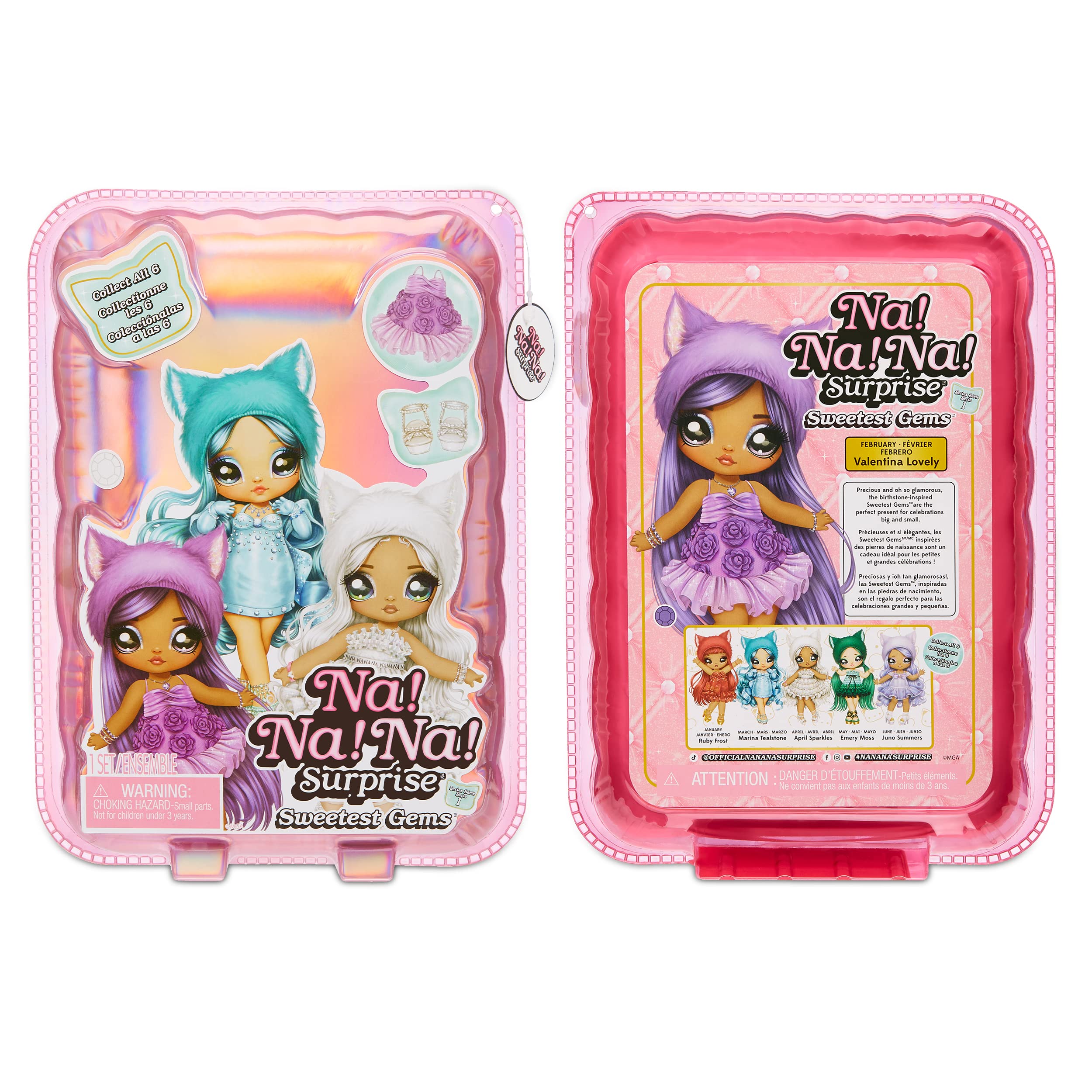 Na Na Na Surprise Sweetest Gems April Sparkles 7.5" Fashion Doll Diamond Birthstone Inspired with White Hair, Ruffle Satin Dress & Brush, Poseable, Great Toy Gift Girls Boys Ages 5 6 7 8+ Years - Image 6