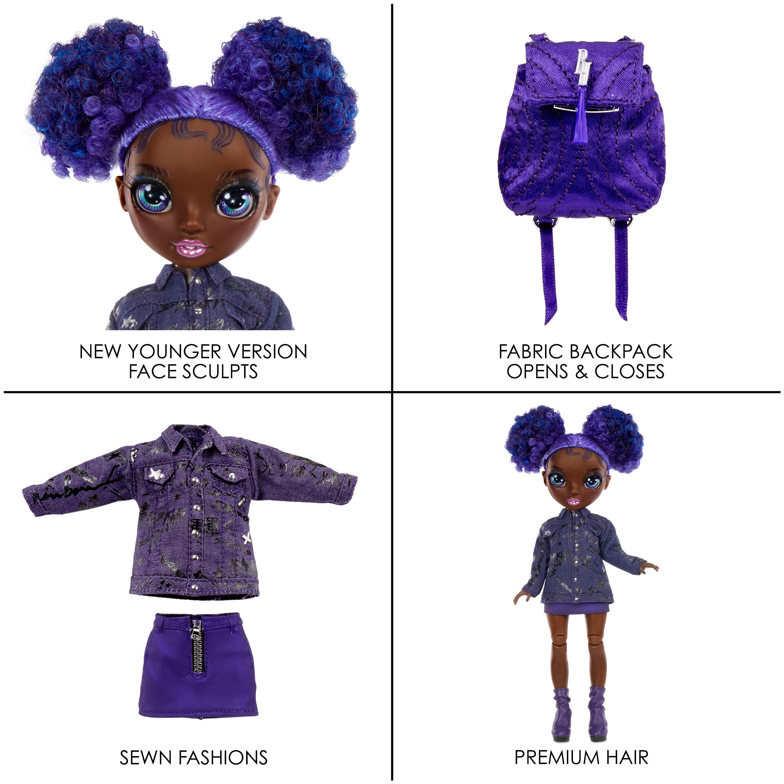 Rainbow High Jr High Series 2 Krystal Bailey- 9" Purple Posable Fashion Doll with Designer Accessories and Open/Close Backpack. Great Toy Gift for Kids Ages 6-12 Years Old & Collectors - Image 5
