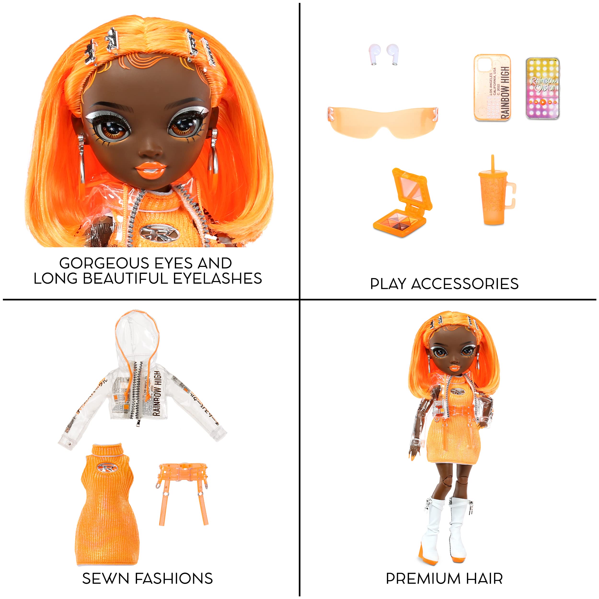 Rainbow High Michelle- Orange Fashion Doll. Fashionable Outfit & 10+ Colorful Play Accessories. Great Gift for Kids 4-12 Years Old and Collectors. - Image 5