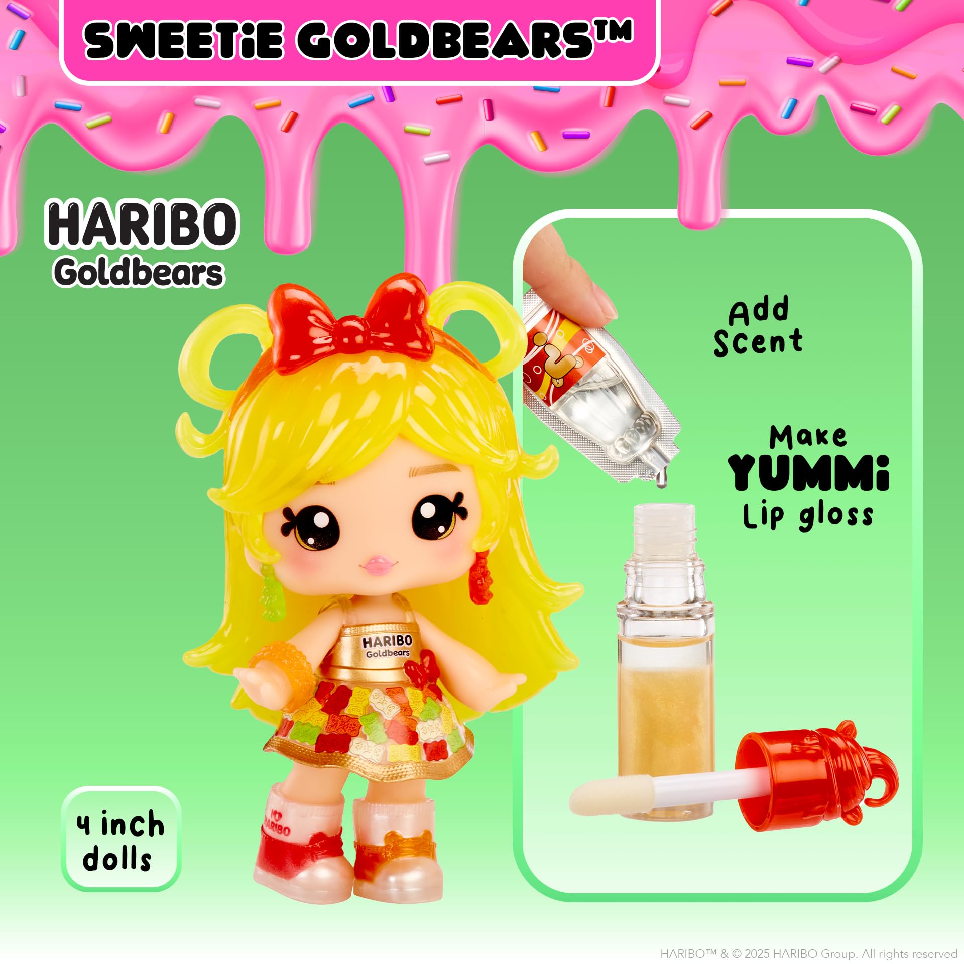 Yummiland x Licensed Sweets Lip Gloss Doll: Haribo Goldbears Includes DIY Lip Gloss + Removable Keychain, Cosmetic Play, Collectible, Ages 4+ - Image 4